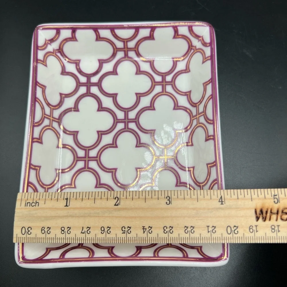 I. Godinger & Co. Trinket Jewelry Dish Tray Rectangle White W/ Purple & Gold